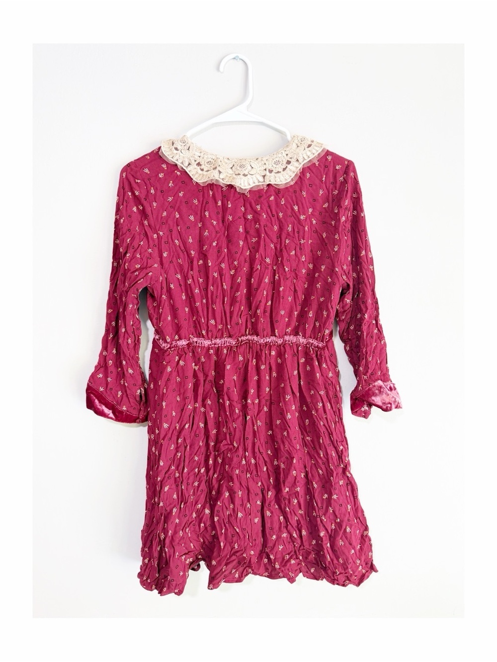 Free people cottagecore delfina lace collar mini dress maroon size small - Picture 3 of 4
